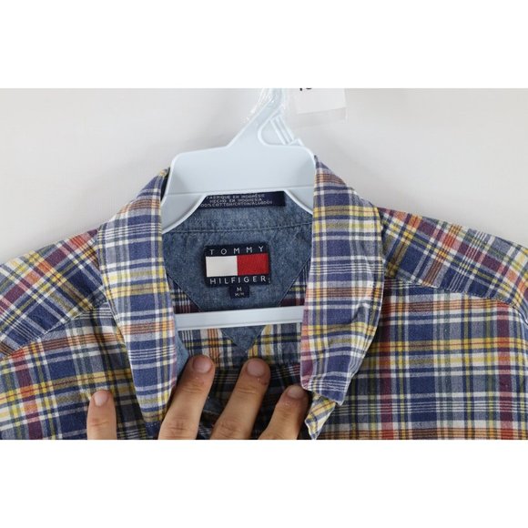 Vintage 90s Tommy Hilfiger Mens Medium India Madras Plaid Collared Button Shirt - Picture 5 of 8